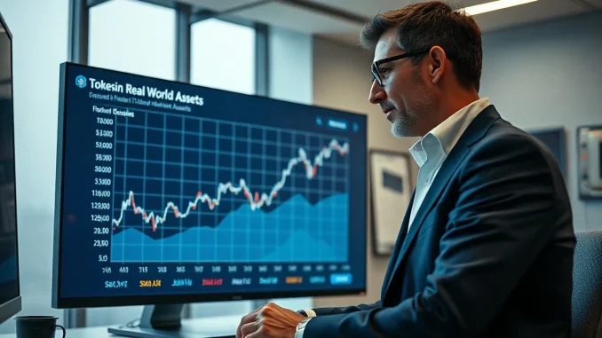 Analyst reviewing tokenized RWA market growth chart on digital display