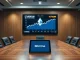 Corporate boardroom with digital screen showing rising Ethereum price chart