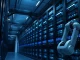 Interior of a modern data center with glowing server racks representing AI compute infrastructure