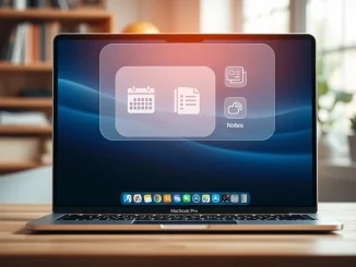 MacBook Pro with Gemini Spark AI assistant interface floating above the screen on a desk