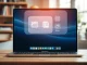 MacBook Pro with Gemini Spark AI assistant interface floating above the screen on a desk