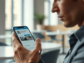 Person using LinkedIn app on smartphone, showing new 'Seems like AI slop' reporting button.