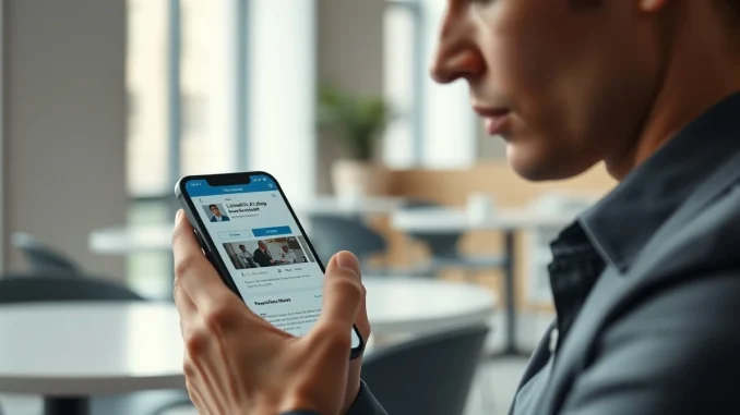 Person using LinkedIn app on smartphone, showing new 'Seems like AI slop' reporting button.