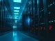 Dimly lit data center server rack with one panel ajar glowing blue, representing a security breach.