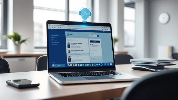 Laptop displaying ChatGPT interface in a modern office setting