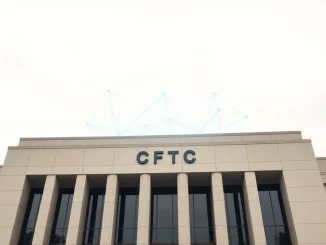 CFTC building with digital blockchain network overlay symbolizing crypto regulation