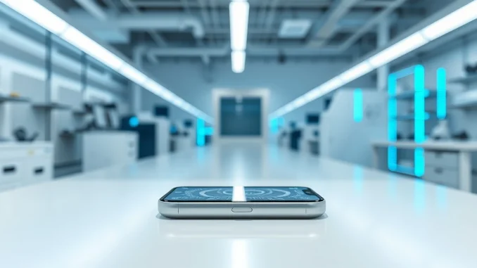 A sleek, handheld AI device prototype on a desk in a modern tech lab, representing SpaceX's reported hardware efforts.