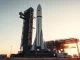SpaceX Starship rocket on launch pad at sunrise in Boca Chica, Texas