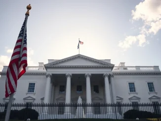 White House exterior on a sunny day, symbolizing presidential authority and the ongoing debate over Trump's crypto earnings.