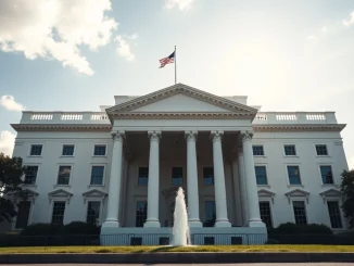 White House building in Washington D.C. on a clear day, representing political news