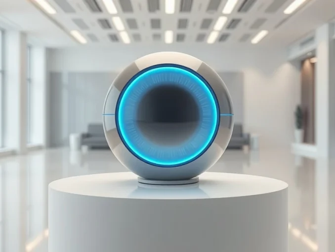 World Orb device used for biometric verification in a modern, minimalist setting