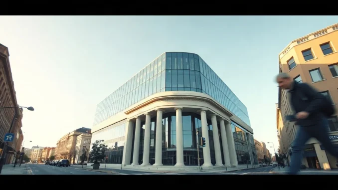 Exterior of a modern financial building representing the proposed World Liberty trust bank