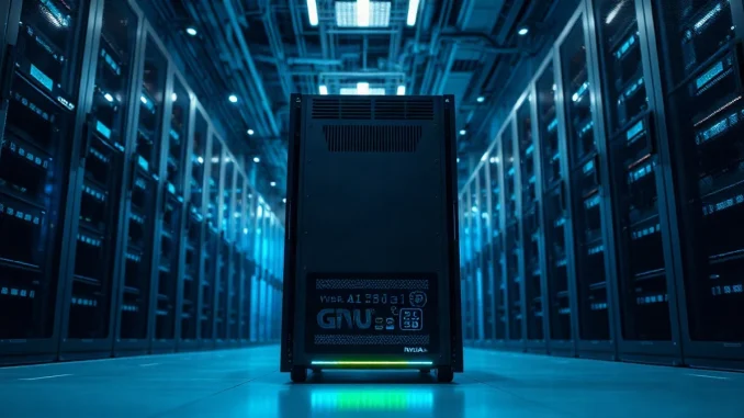 AWS data center with Nvidia GPU servers under blue lighting