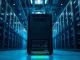 AWS data center with Nvidia GPU servers under blue lighting