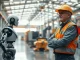 Bill Gates AI policy proposal: a human worker observes a robotic arm in a modern factory, illustrating the robot tax debate.
