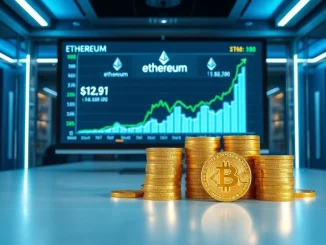 Bitmine's treasury operations center with Ethereum chart and physical crypto tokens