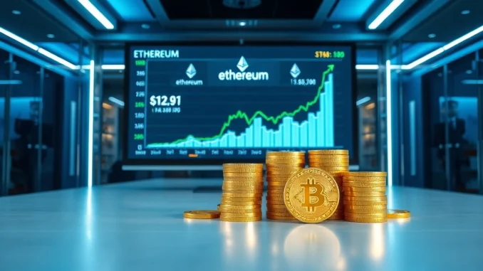 Bitmine's treasury operations center with Ethereum chart and physical crypto tokens