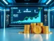 Bitmine's treasury operations center with Ethereum chart and physical crypto tokens