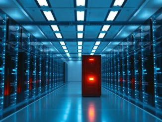 Server racks with a glowing warning light representing Anthropic's Claude AI safety bypass