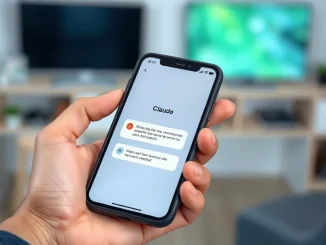 A hand holding a smartphone displaying a Claude chat interface with a faint digital watermark overlay, symbolizing AI content detection.