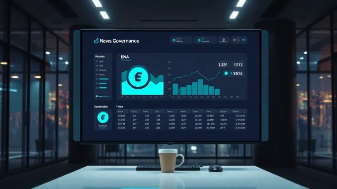 Ethena ENA token governance dashboard on screen in modern office