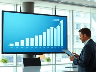 Analyst reviewing financial data on a screen in a modern fintech office, representing Figure's loan marketplace growth.