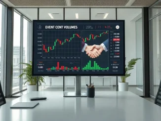 Digital trading screen with event contract charts in a modern financial office, representing Gemini's prediction market expansion through Apex.