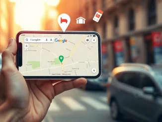 Smartphone showing Google Maps interface with AI assistant features for ordering food and booking hotels
