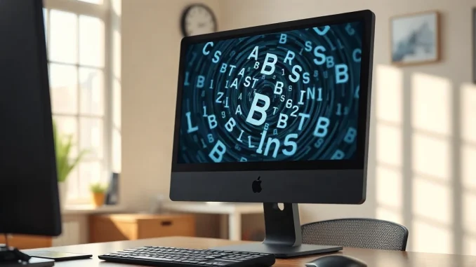 Computer monitor showing a chat interface with scrambled text, illustrating the Grok glitch.