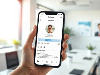 Smartphone displaying an Instagram profile with an AI-generated profile label