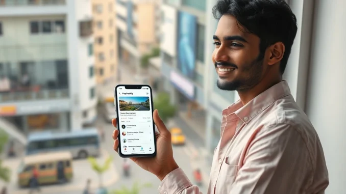 Indian user holding smartphone with Perplexity AI app in a modern office, symbolizing the end of free Airtel subscriptions.