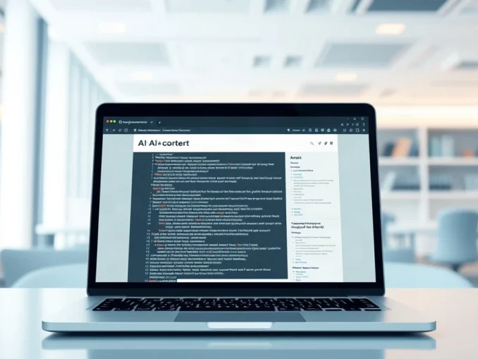 Laptop screen displaying code and text, representing AI-generated web content