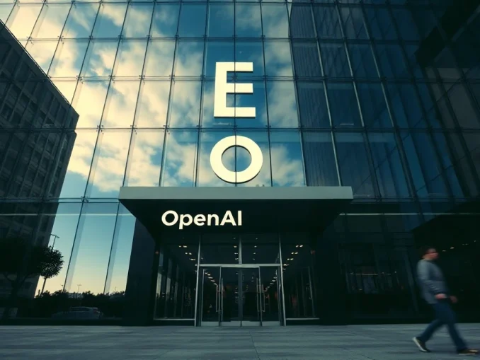 A low-angle view of the OpenAI headquarters in San Francisco on an overcast afternoon.