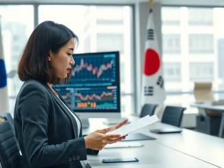 South Korean regulator reviews crypto AML compliance documents in a Seoul office