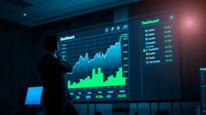 Analyst reviewing tokenized stock transfer volume dashboard showing 415% growth