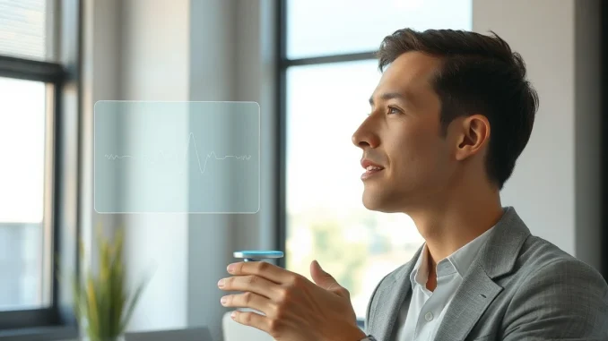 Person using Wispr AI dictation device in a modern office setting