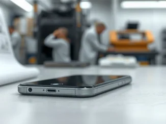 Close-up of the precision-engineered hinge mechanism on Apple's new Duo foldable phone.