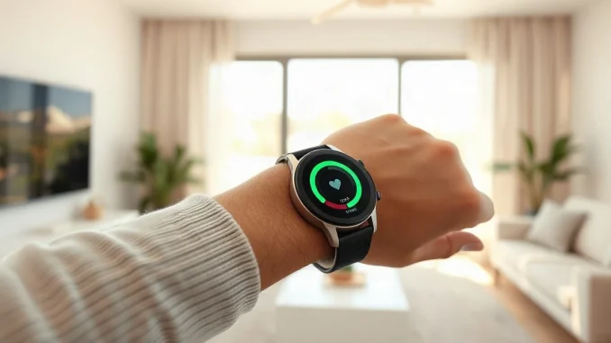 Person wearing an Apple Watch with a health metrics display, illustrating the new Health app features