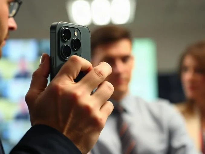 Photographer using iPhone 18 Pro to capture an image, representing Apple's new photo authenticity feature.