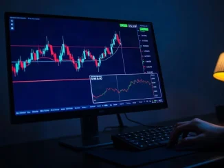 Bitcoin price chart near $84,000 on a trader's monitor beside a rising US Treasury yield graph