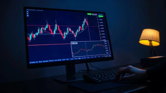 Bitcoin price chart near $84,000 on a trader's monitor beside a rising US Treasury yield graph