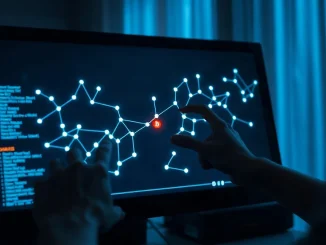 Blockchain analyst examining a transaction graph with a highlighted node representing a burned Bitcoin transfer