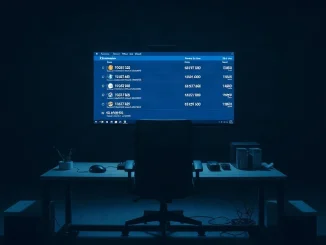 Dark office at night with a monitor showing blockchain transaction records after a crypto casino hack