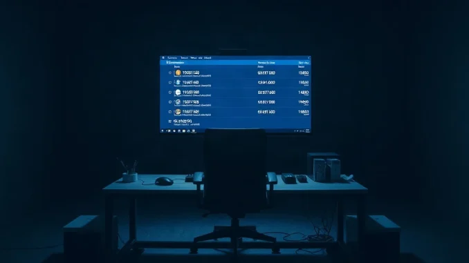 Dark office at night with a monitor showing blockchain transaction records after a crypto casino hack