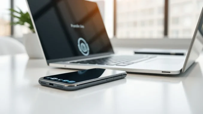Smartphone and laptop on a desk with an AI assistant email interface