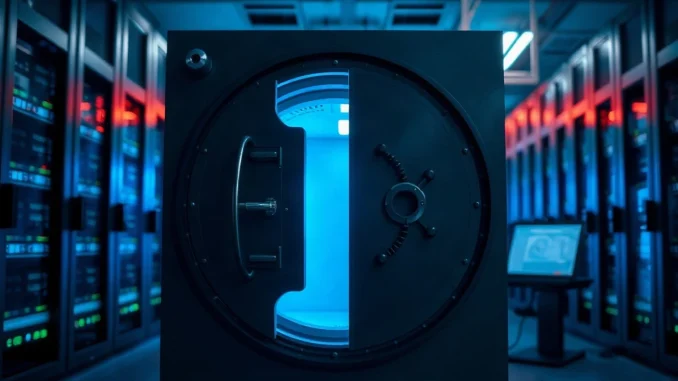 Secure vault door slightly open with digital light, representing the Liquid Network security incident.