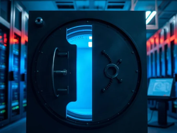Secure vault door slightly open with digital light, representing the Liquid Network security incident.