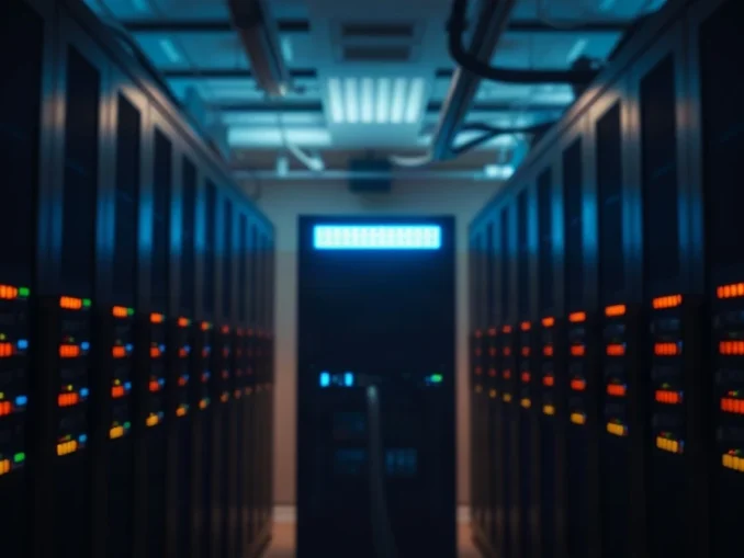 Server room with a single illuminated rack unit in cool blue light, representing blockchain transaction monitoring