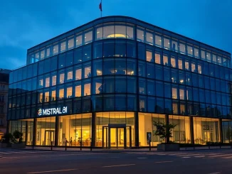 Mistral AI headquarters in Paris, France, at dusk
