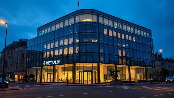 Mistral AI headquarters in Paris, France, at dusk